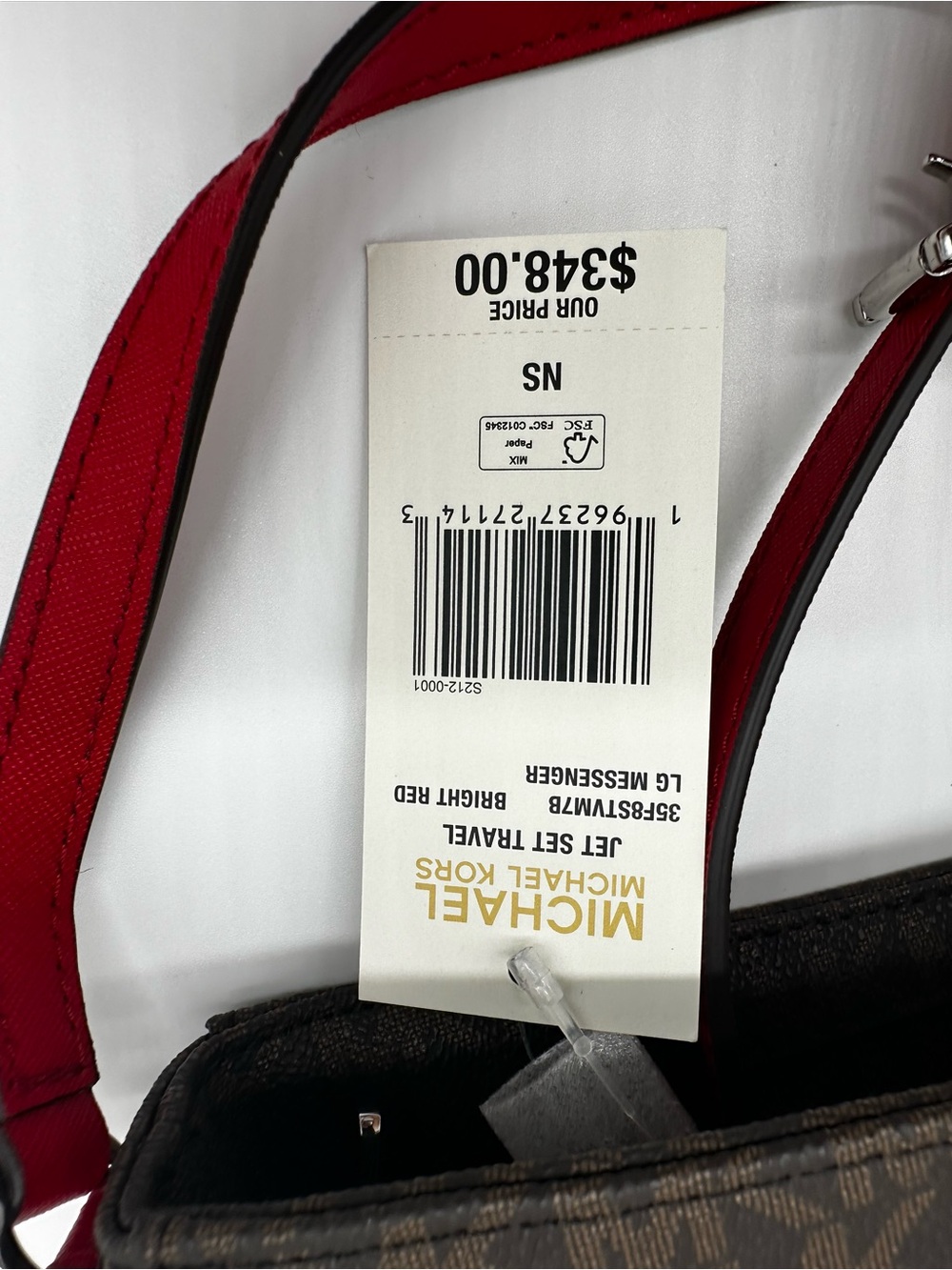 Michael Kors Brown Monogram Crossbody with Red Strap - Picture 11 of 12